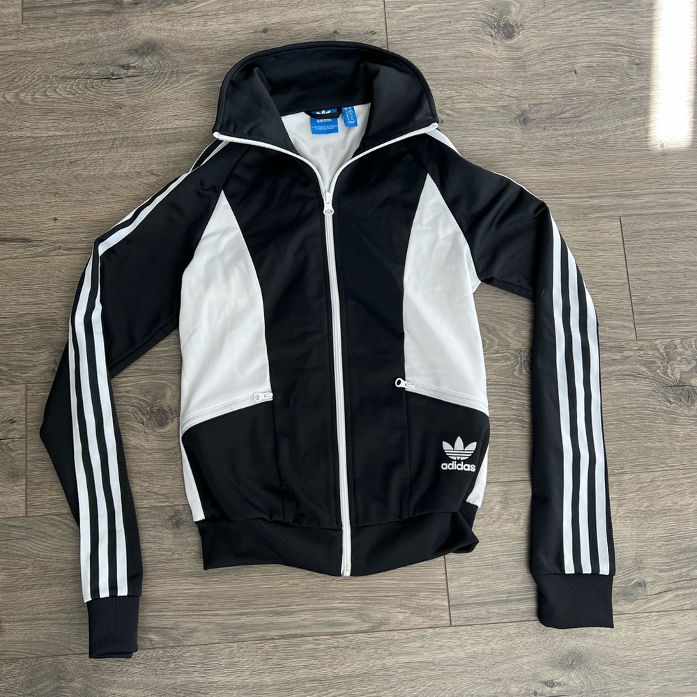 Adidas Track Full Zip Up Jacket, Women’s XS Black and White